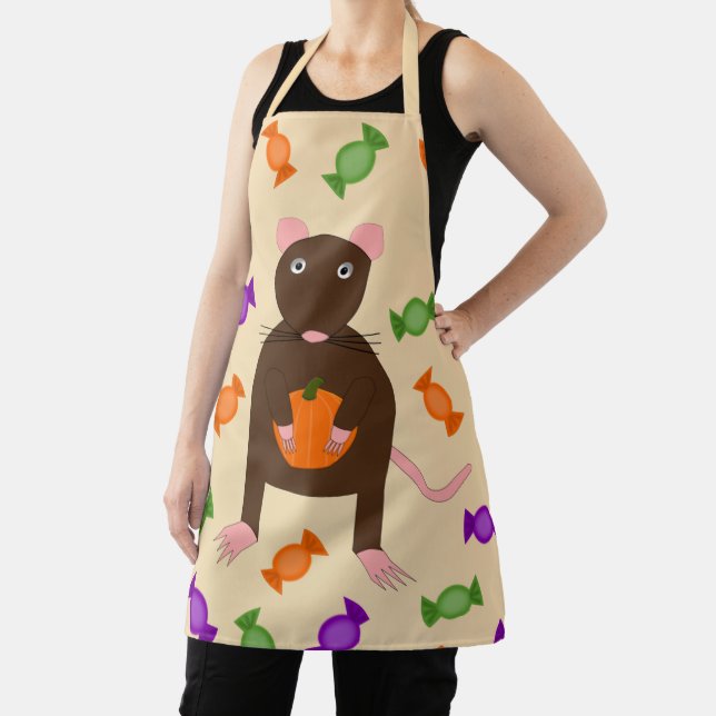 Cute Halloween Rat and Pumpkin Apron (Insitu)