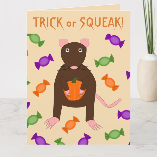 Cute Halloween Rat and Pumpkin Custom Card (Front)