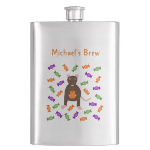Cute Halloween Rat and Pumpkin Custom Hip Flask