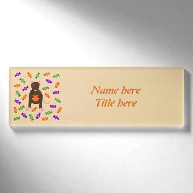 Cute Halloween Rat and Pumpkin Custom Name Tag (Front)