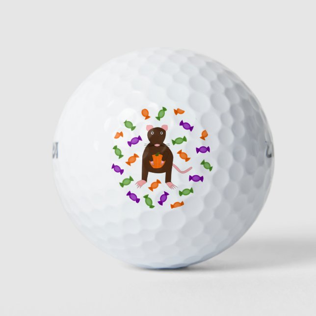 Cute Halloween Rat and Pumpkin Golf Balls (Front)