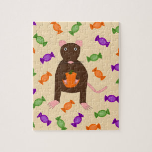 Cute Halloween Rat and Pumpkin Jigsaw Puzzle