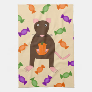 Cute Halloween Rat and Pumpkin Kitchen Towel