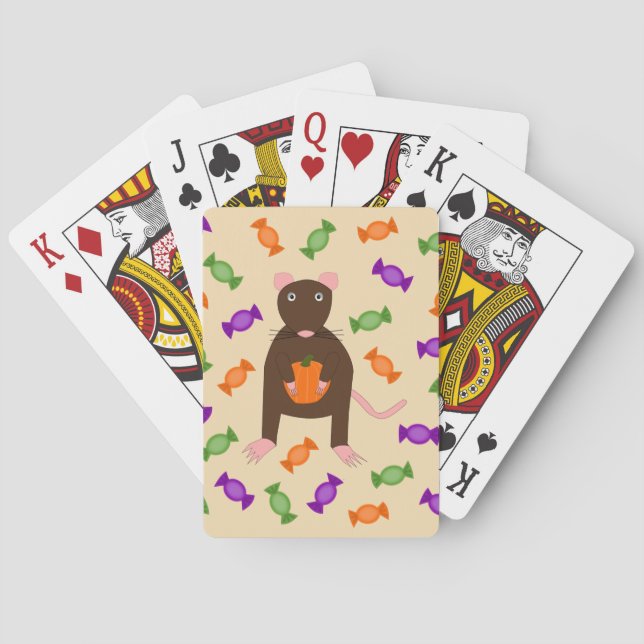 Cute Halloween Rat and Pumpkin Playing Cards (Back)