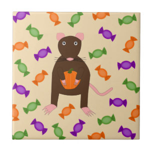 Cute Halloween Rat and Pumpkin Tile
