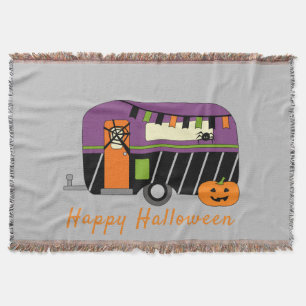 Cute Halloween RV Camper Customizable  Throw Blanket