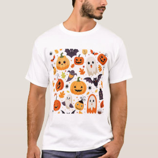 Cute Halloween Seamless Pattern Pumpkins Ghosts T-Shirt