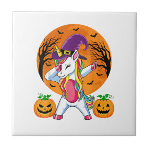 Cute Halloween Shirt Girls Women Witchy Unicorn Ha Tile