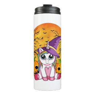 Cute Halloween Shirt Girls Women Witchy Unicorn Thermal Tumbler
