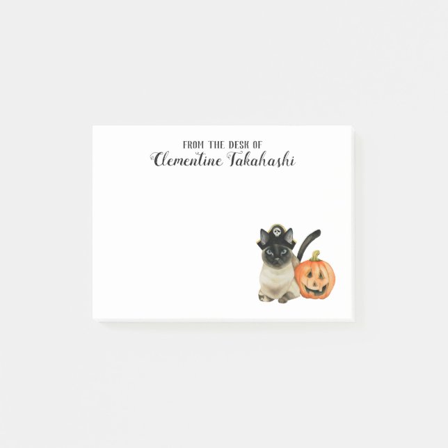 Cute Halloween Siamese Cat | Add Your Name Post-it Notes (Front)