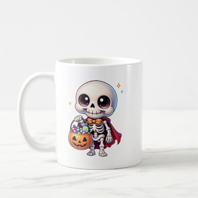 Cute Halloween Skeleton Cartoon Coffee Mug (Left)