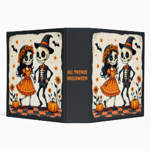 Cute Halloween Skeleton Couple in Orange Binder