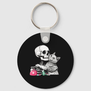 Cute Halloween Skeleton Hug Cat Vet Tech Veterinar Keychain