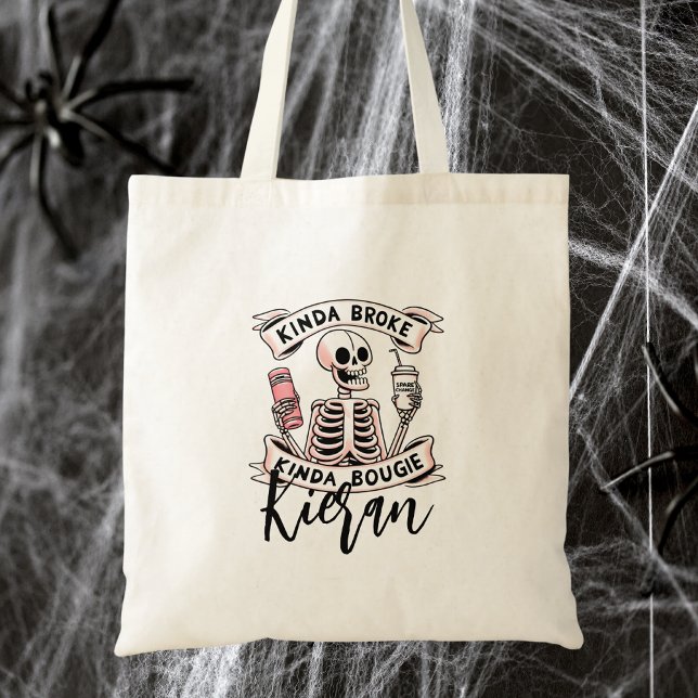 Cute Halloween Skeleton Modern Typography Tote Bag (Creator Uploaded)