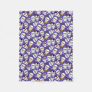 Cute Halloween Skulls on Purple Fleece Blanket