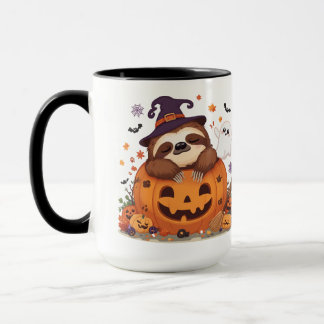 Cute Halloween Sloth enjoying a cozy cup of coffee