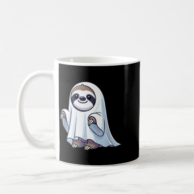 Cute Halloween Sloth Ghost Cartoon Spooky Sloth Coffee Mug (Left)