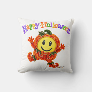 Cute Halloween Smile Face Orange Velvet Pumpkin Throw Pillow