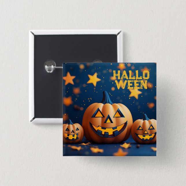 Cute Halloween Smiling Pumpkins 2 Inch Square Button (Front & Back)