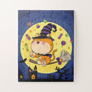 Cute Halloween sorcière chat puzzle puzzle