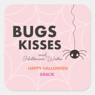 Cute Halloween Spider Gift   Pink Favour Square Sticker