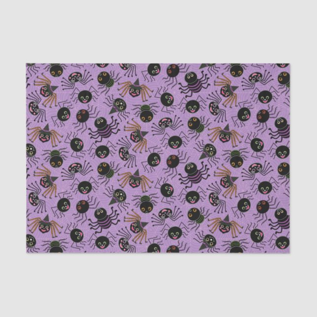 Cute Halloween Spiders on Purple Tissue Paper (Front)