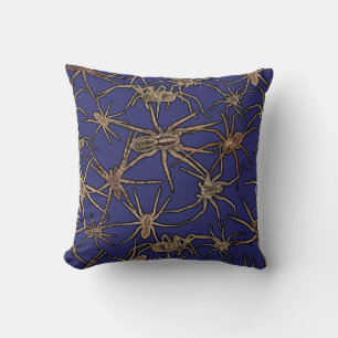 Cute Halloween Spiders on Sapphire Blue Throw Pillow