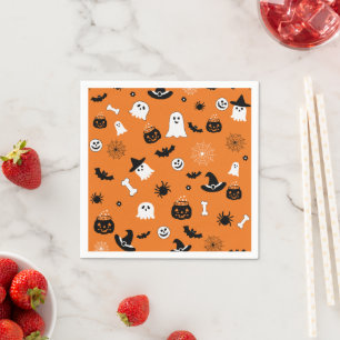 Cute Halloween Spooky Ghosts Orange Seamless Patte Napkin