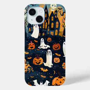 Cute Halloween Spooky Haunted House Ghosts Bats iPhone 15 Case