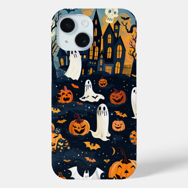 Cute Halloween Spooky Haunted House Ghosts Bats Case-Mate iPhone Case (Back)