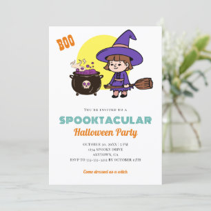 Cute Halloween Spooky Kids Witch Costume Party Invitation