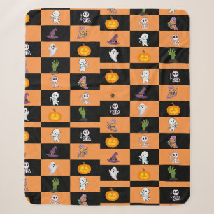 Cute Halloween , Spooky Pumpkin, Ghost, Skeleton Sherpa Blanket