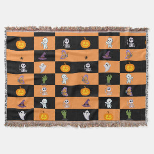 Cute Halloween , Spooky Pumpkin, Ghost, Skeleton Throw Blanket