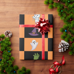 Cute Halloween , Spooky Pumpkin, Ghost, Skeleton Wrapping Paper
