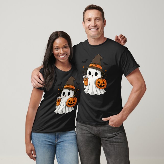 Cute Halloween Spooky Witch Ghost with Pumpkin T-Shirt (Unisex)