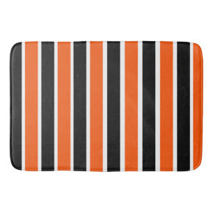Cute Halloween Stripes in Orange and Black  Bath Mat