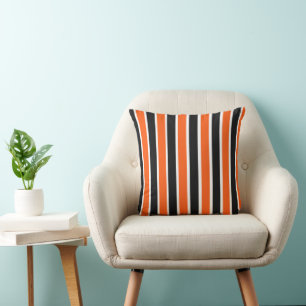 Cute Halloween Stripes in Orange and Black Throw Pillow