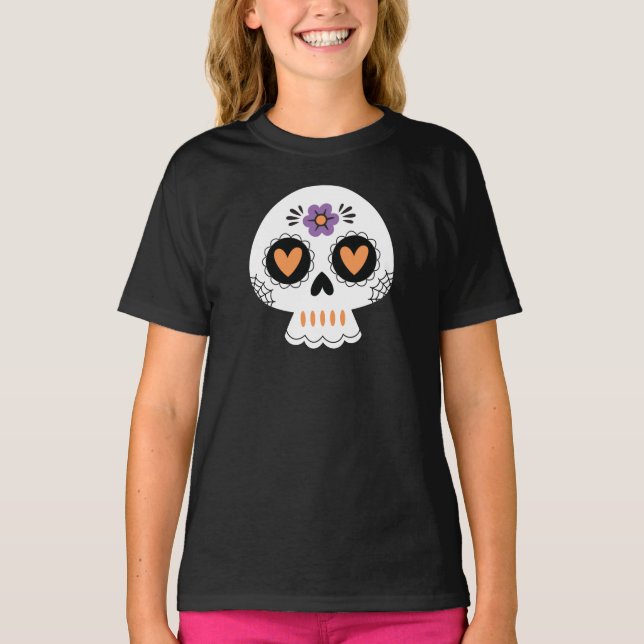Cute Halloween Sugar Skull Girls T-Shirt (Front)