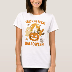 Cute Halloween T-Shirt Funny Ghost, Pumpkin & Ba