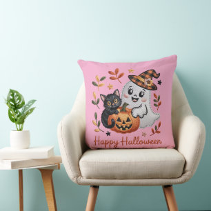 Cute Halloween T-Shirt – Whimsical Embroidery  Throw Pillow