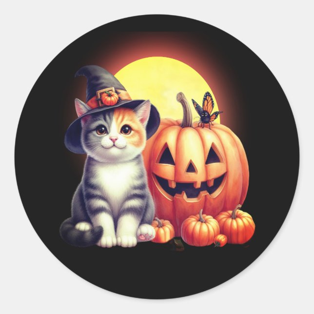 Cute Halloween Tabby Cat Stickers (Front)