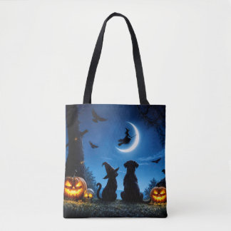Cute Halloween Tote Bag with Cat Witches