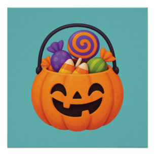 Cute Halloween Treats Cartoon Illustration Poster