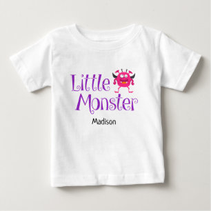 Cute Halloween Trick or Treat Little Monster Name Baby T-Shirt
