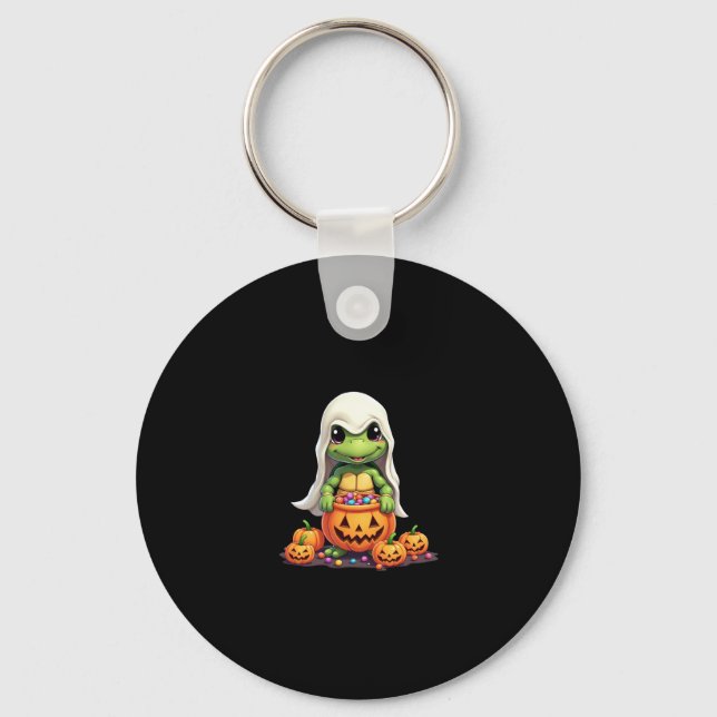 Cute Halloween Turtle Ghost with Candy (1) Keychain (Front)