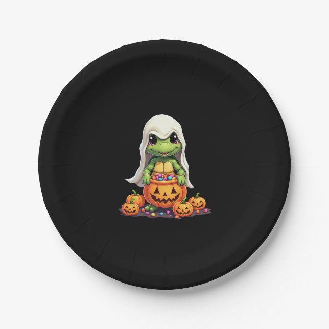 Cute Halloween Turtle Ghost with Candy (1) Paper Plate (Front)