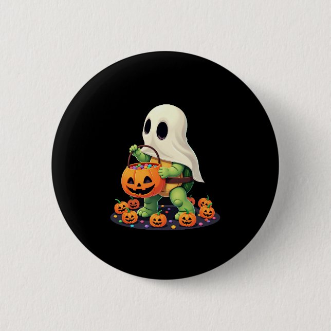 Cute Halloween Turtle Ghost with Candy (2) 2 Inch Round Button (Front)