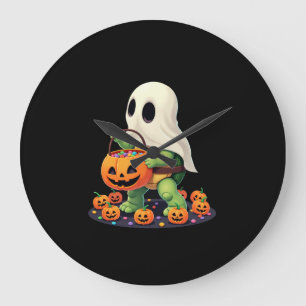 Cute Halloween Turtle Ghost with Candy (2) Large Clock