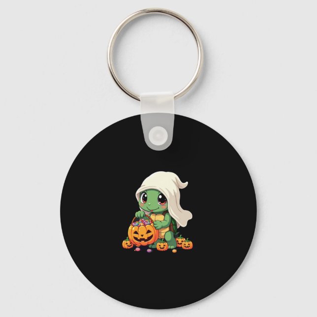 Cute Halloween Turtle Ghost with Candy (3) Keychain (Front)