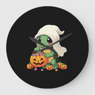 Cute Halloween Turtle Ghost with Candy (3) Large Clock